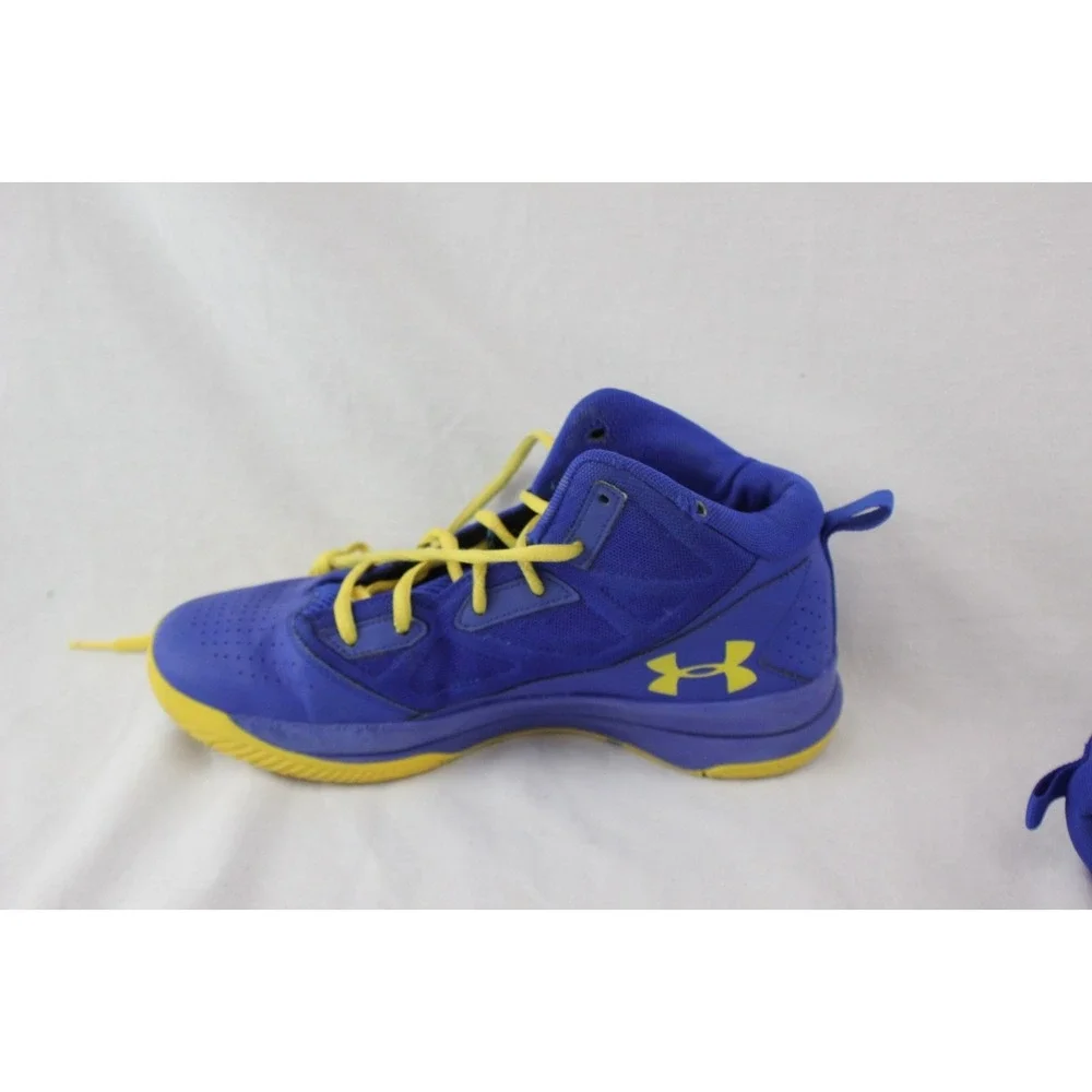 Under Armour 7Y Youth Basketball Shoes Blue Yellow High Top Sportswear Sneakers - Picture 13 of 13